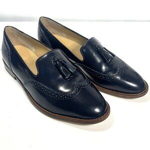 Talbots men's WING TIP TASSLE LOAFER Navy Blue Kid Leather Size 10M EUC